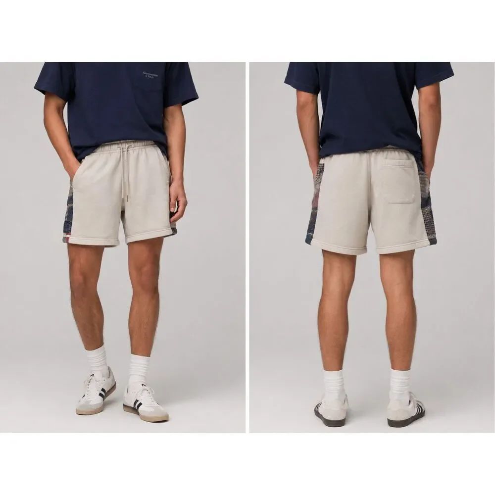 Abercrombie Soft AF Patchwork Sweat Shorts Men’s Medium Beige Lounge